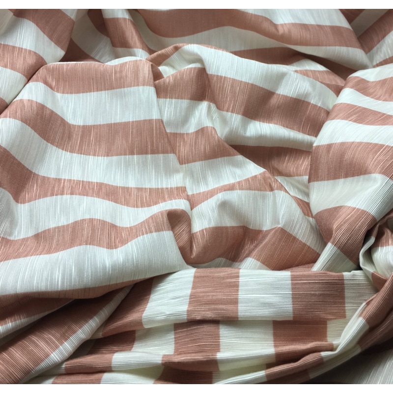 Peachy Tan/Off-white Vertical Stripe - Rayon/Polyester Faille Fabric