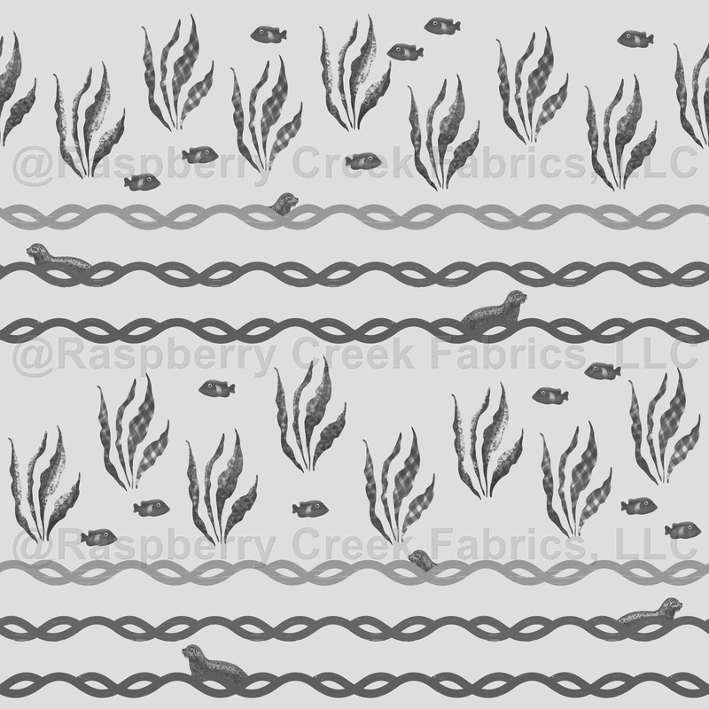 Seals Seaweed Waves on Grey