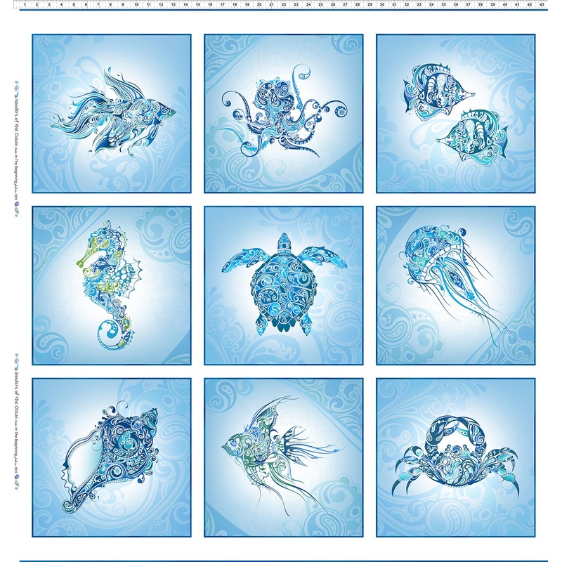 Wonders of the Ocean Quilt Fabric by Jason Yentor - Panel 44" X 44"
