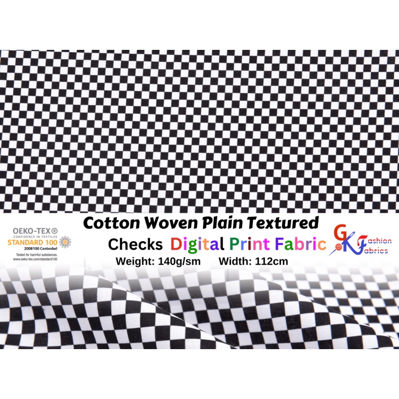 Quilted Cotton Woven Plain Textured Checks Digital Print Fabric - D#31