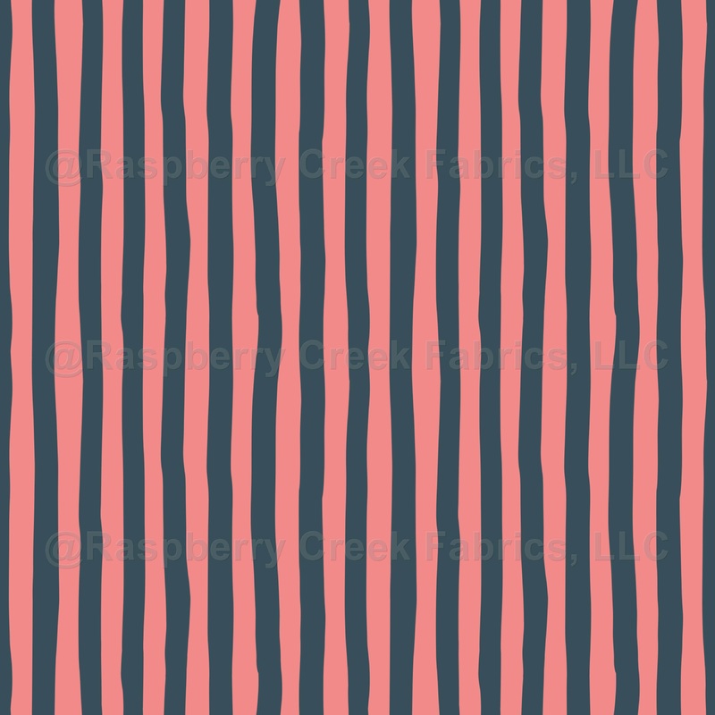 Salmon Pink & Dark Gray Blue Wonky Stripes