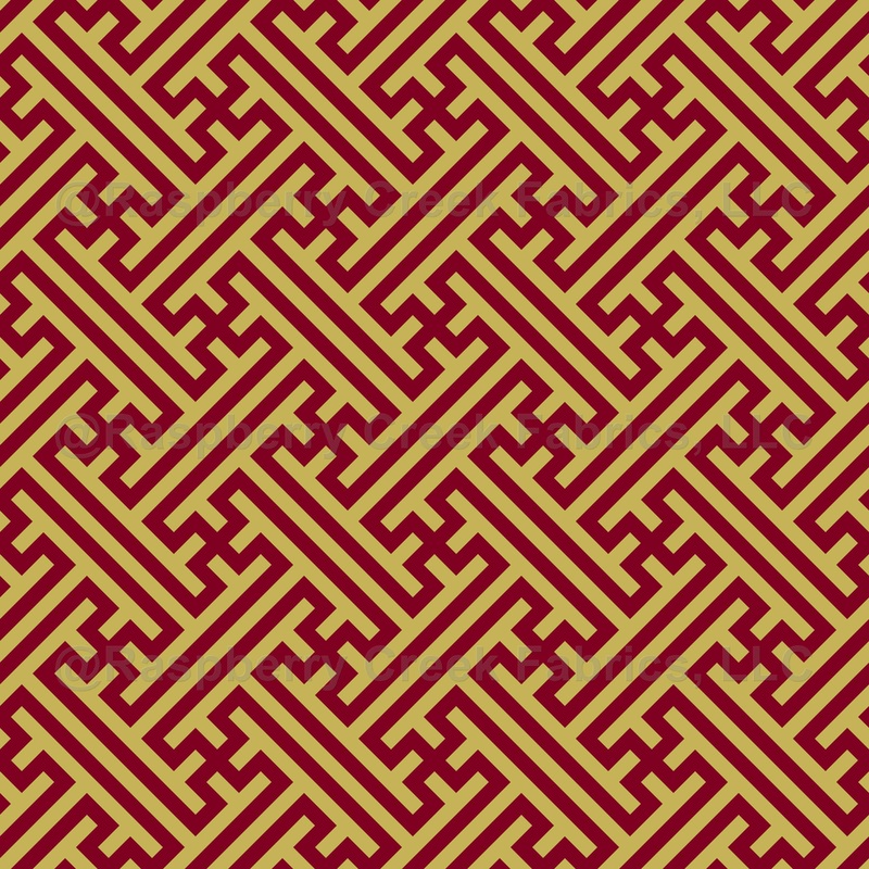 Sayagata pattern, Japanese Clothing, Yellow Gold and Burgundy Red