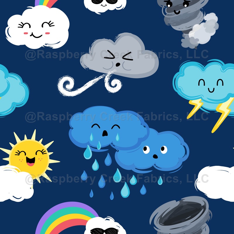 Stormy Rainbows Kawaii Weather Dark Blue