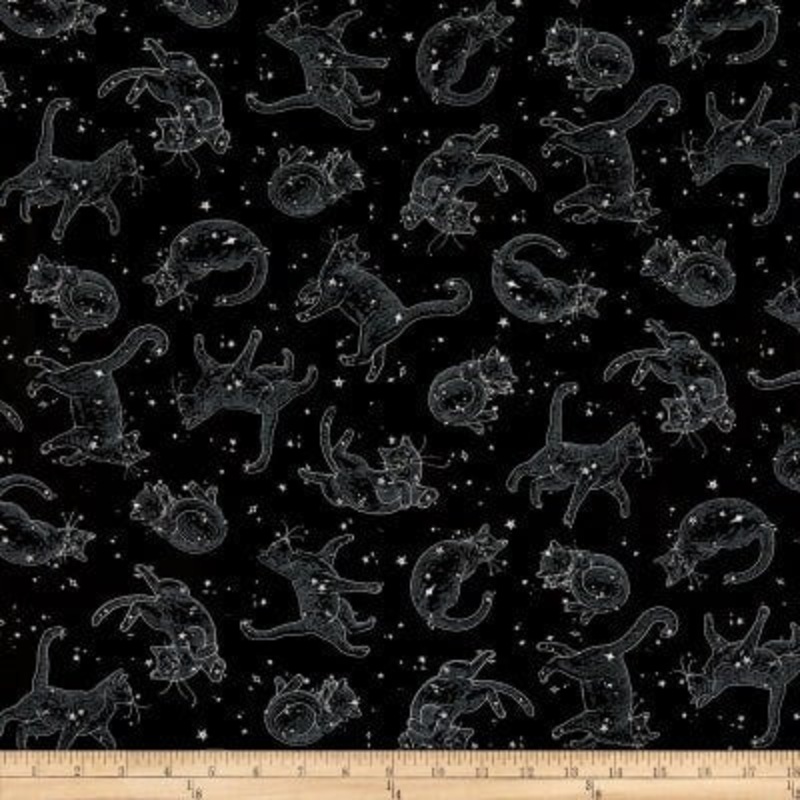 Timeless Treasures Feline Friends Cats in Space Black