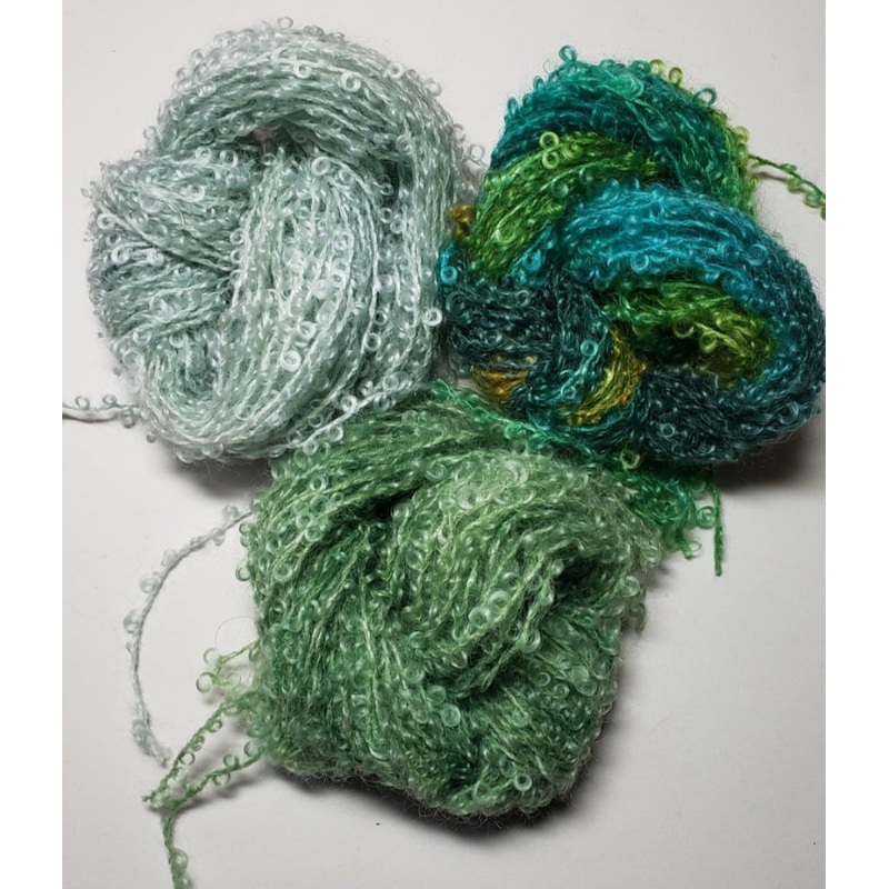 Wool Curly Locks - SUMMER GREEN BUNDLE OOAK- Hand Dyed Textured Yarn - Landscape Shades