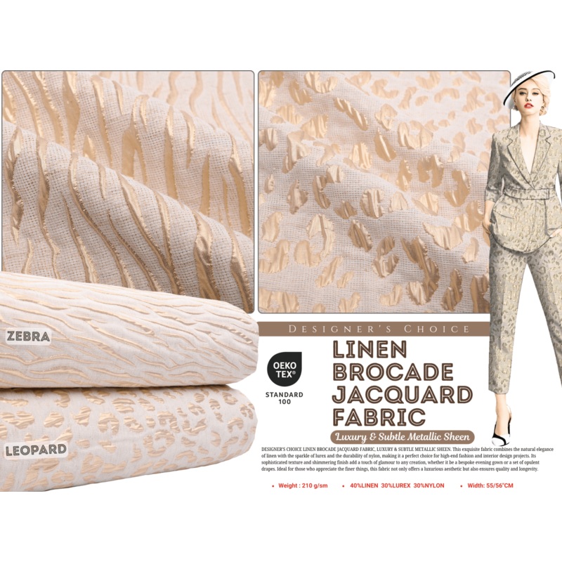 Woven Linen Brocade Jacquard Fabric Zebra
