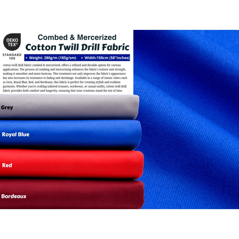 100% Cotton Twill Drill Fabric, Workwear Twill Fabric, Durable Fabric Grey