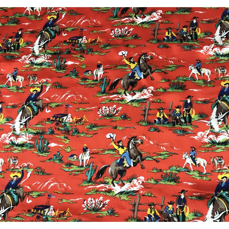 Red Western Ranch Cowboys - Silk Charmeuse