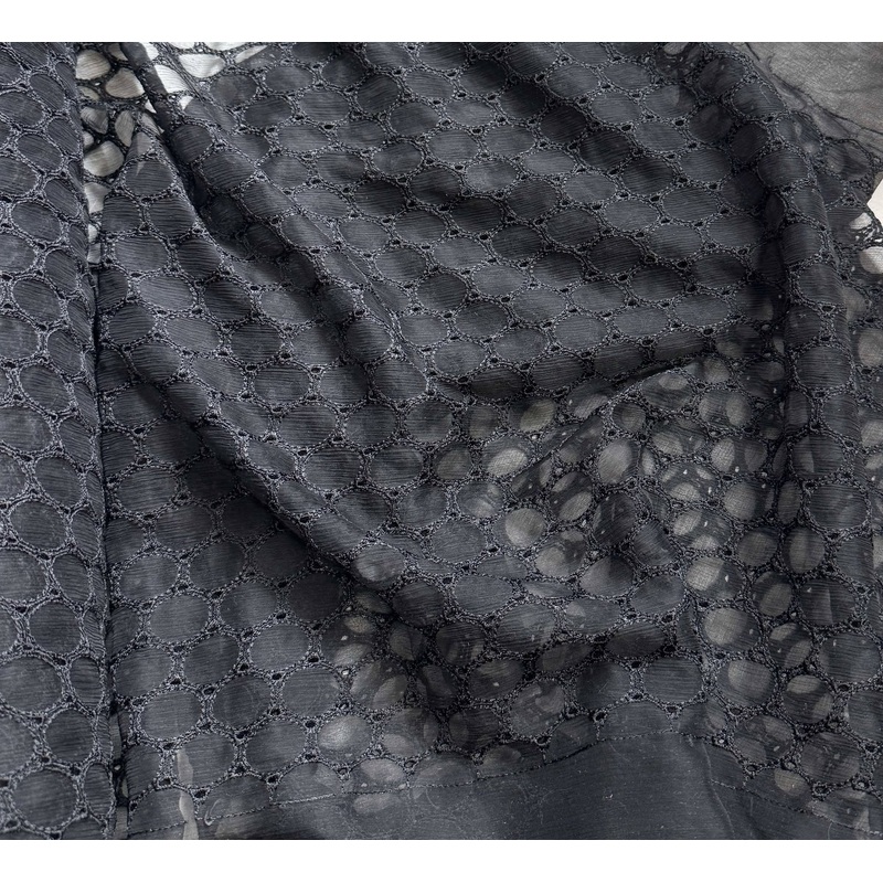 Black Embroidered Eyelet - Crinkle Silk Chiffon Fabric