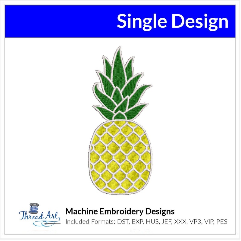 Pineapple Embroidery Design Instant Download Cute Beach Summer - 3 Sizes - 8 Formats - ThreadArt