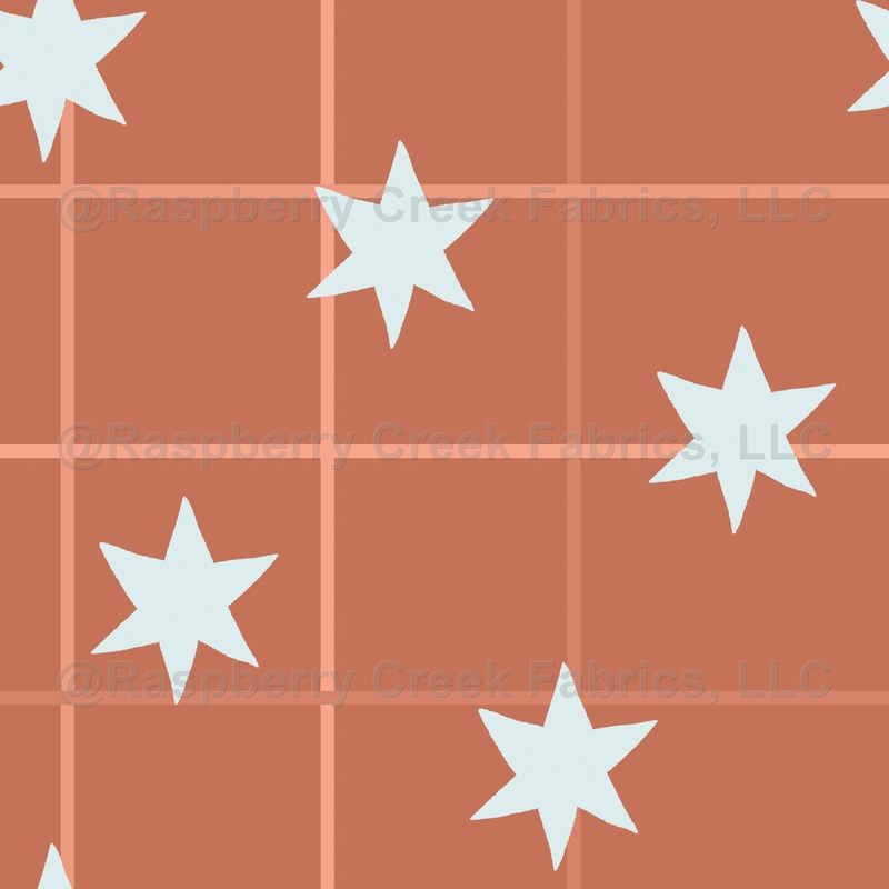 Retro Star and Grid Pattern on Terracotta