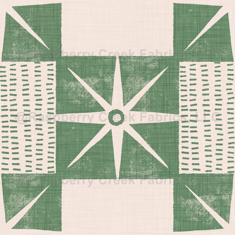 Retro Starburst Quilt Block Minimalist Mid Century Sage