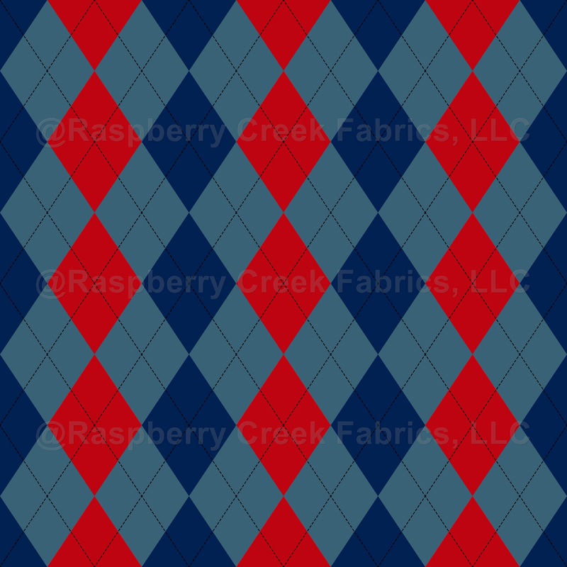 Argyle Pattern, Blue Red Navy Blue, Black Stitching