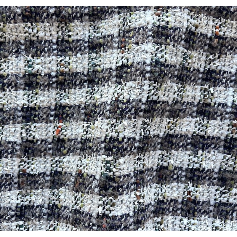 Couture Black, Midnight Navy, Taupe & Alabaster Tweedy Wool Blend Boucl (Made in Italy)