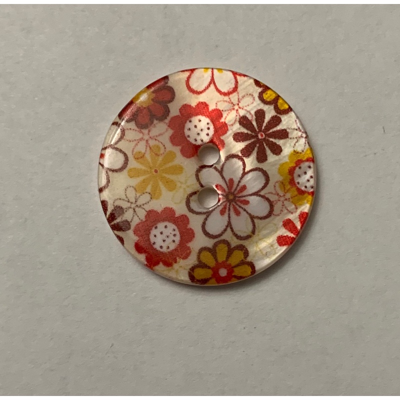 Red & Yellow Retro Floral Natural Pearl Shell Button - Made in France (2 Sizes to Choose From)