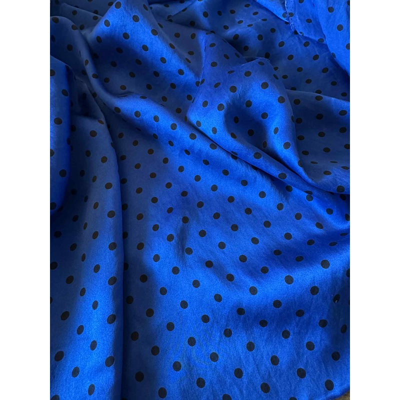 Sapphire Blue & Black 3/16" Polka Dots - Hand Dyed Silk Charmeuse Fabric