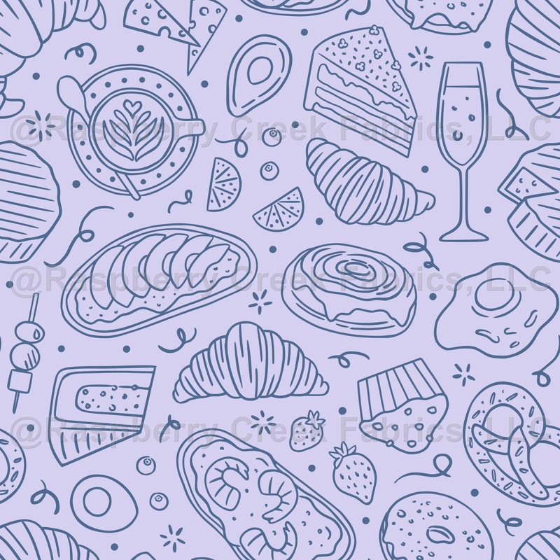 Sunday brunch doodle - breakfast food sketches - two tone - periwinkle blue