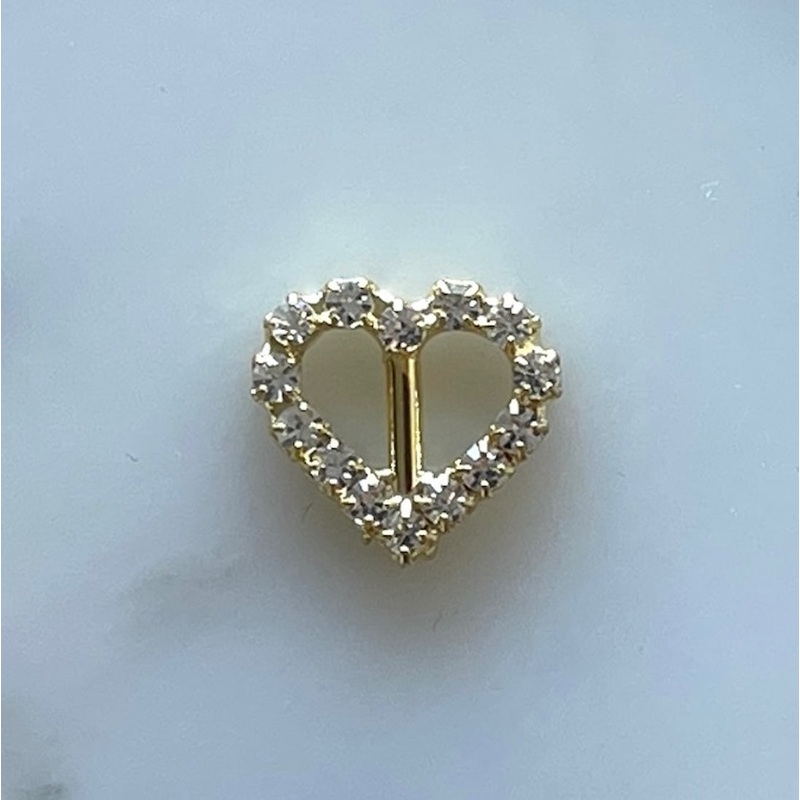 1/4" Clear Rhinestone & Gold Heart-Shaped Metal Buckle