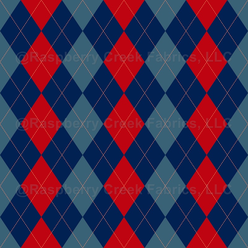 Argyle Pattern, Navy Blue Red Blue, Orange Stitching