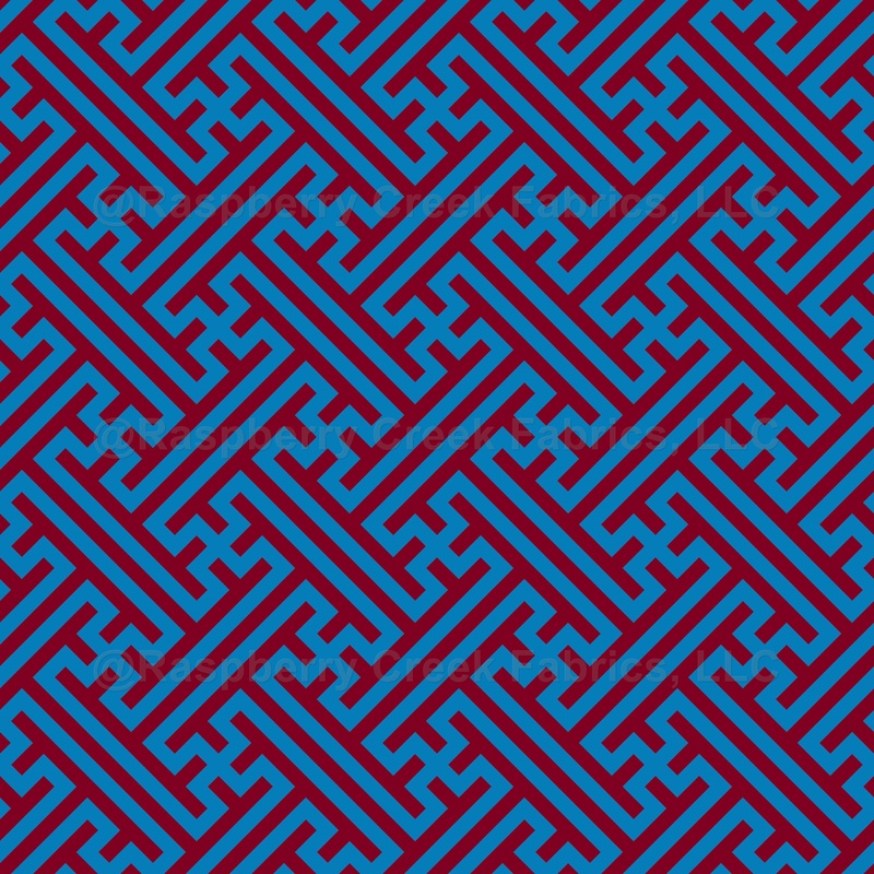 Sayagata pattern, Japanese Clothing, Burgundy Red and Blue