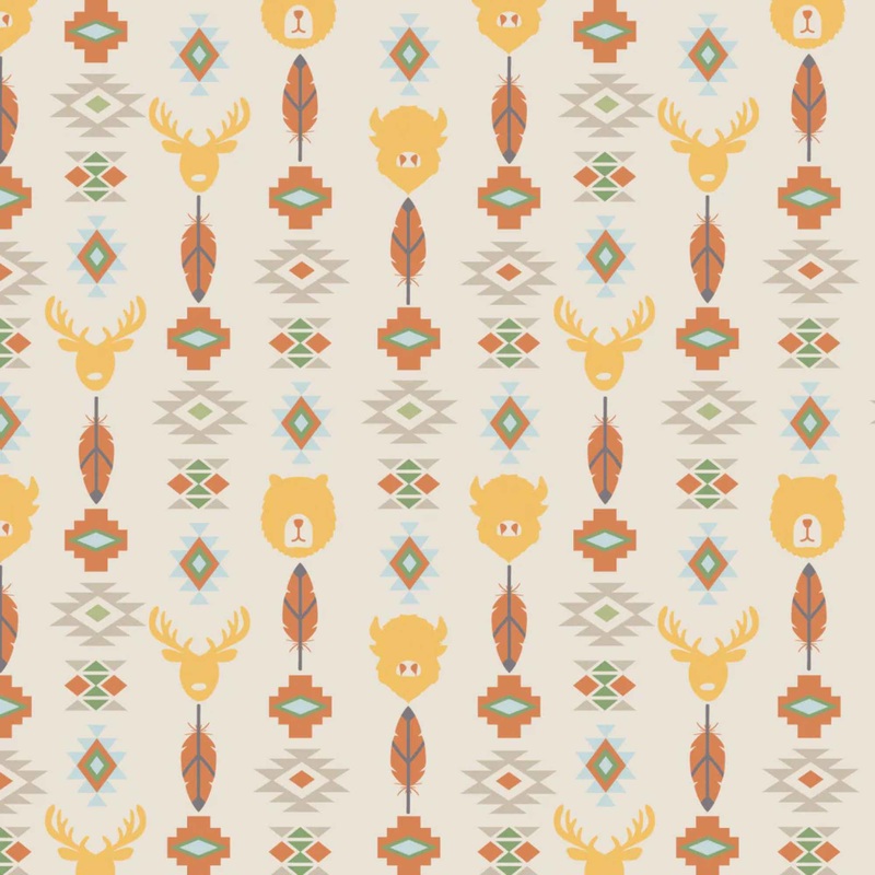 Wildlife Totem Yellow Cotton Flannel Fabric Tribal Animal Print