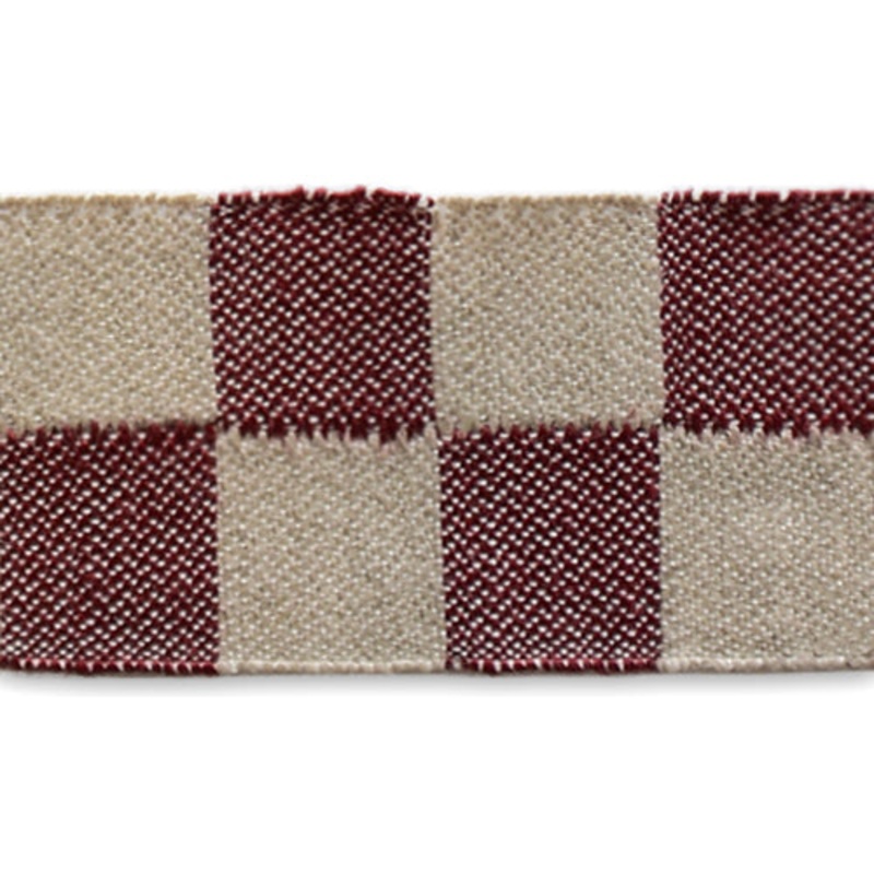 1 1/2" Checkered Wine & Natural Linen Ribbon (Made in Germany)