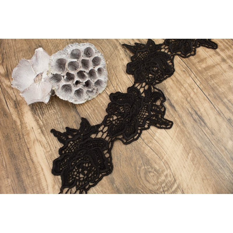 Black Cotton Guipure Lace Trim Remnant 4 yards