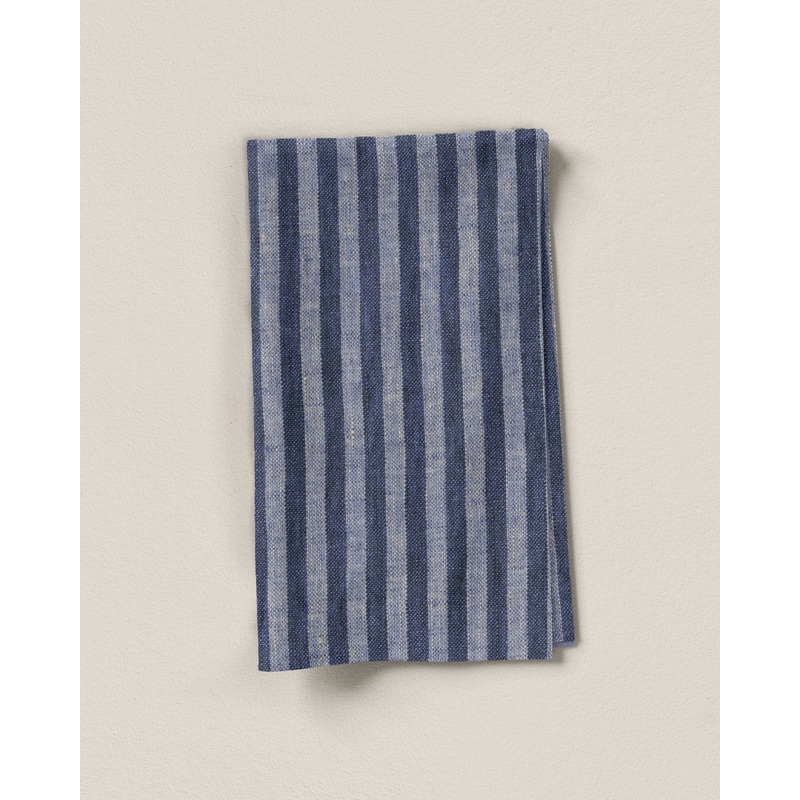 Sail Blue Candy Stripe Washed Linen - 2 Yards Remnant