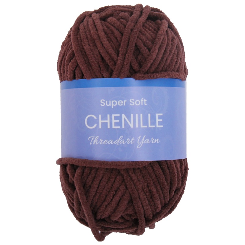 Super Soft Chenille Yarn - #5 - Chocolate Brown - 50 gram skeins - 60 yds