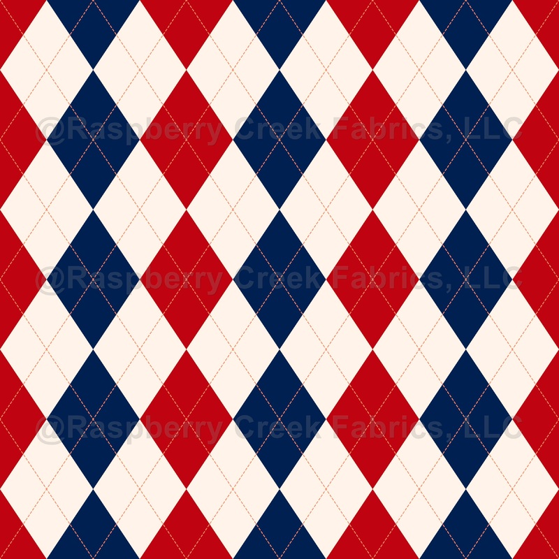 Argyle Pattern, White Red Navy Blue, Orange Stitching