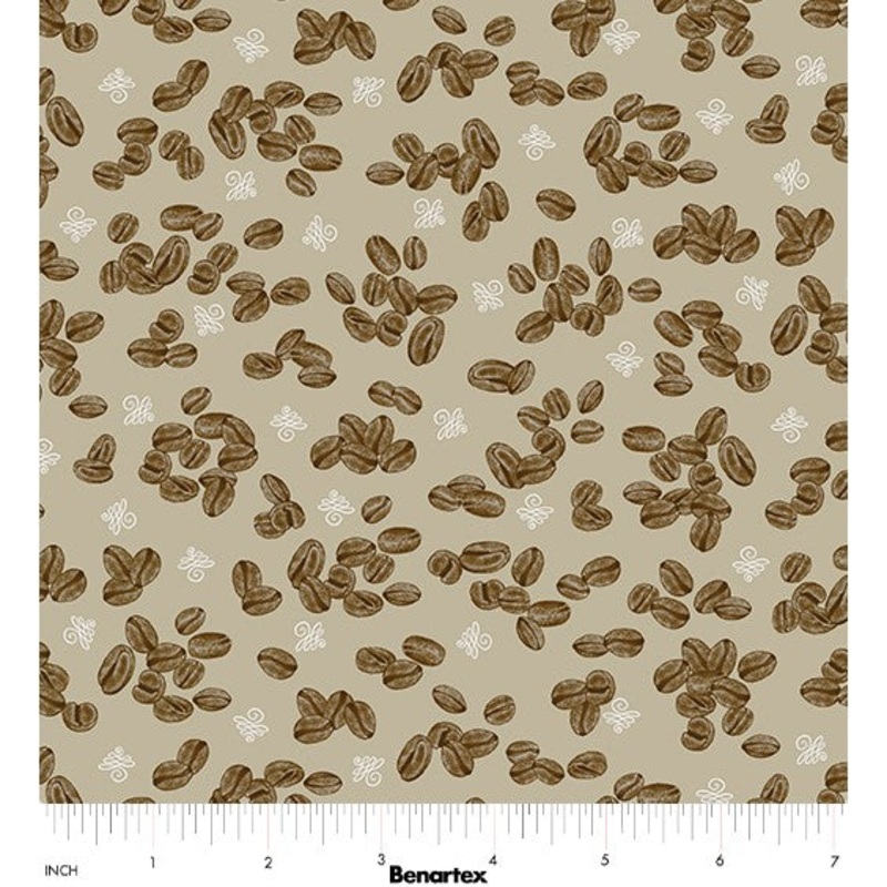 Perfect Brew Quilt Fabric By Andi Metz Coffee Beans - Ecru