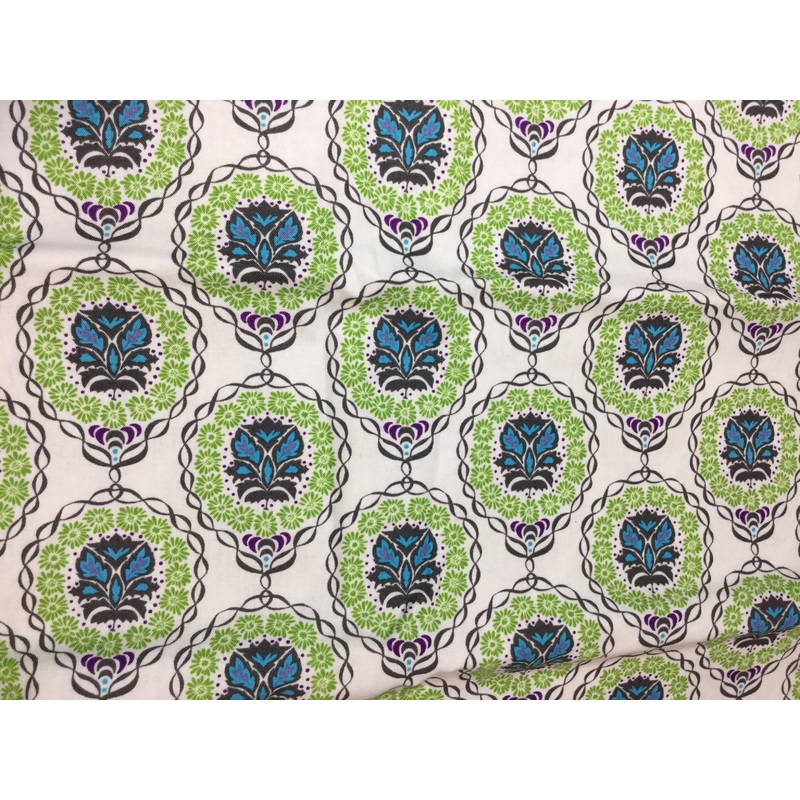Quill Pattern Medallions Green & White - Valori Wells - Cotton Fabric