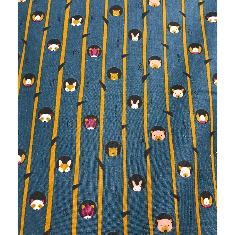 Woodland Animals in Trees Teal - Treehouse - Figo Cotton Fabrics