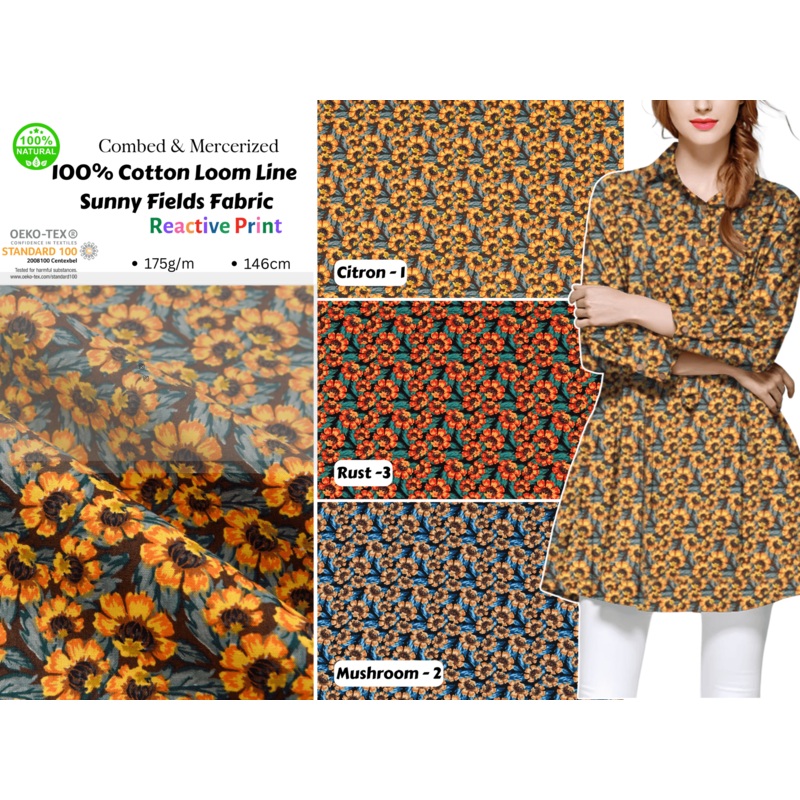 100% Cotton Loom Line Sunny Fields Fabric - 169 Citron - 1
