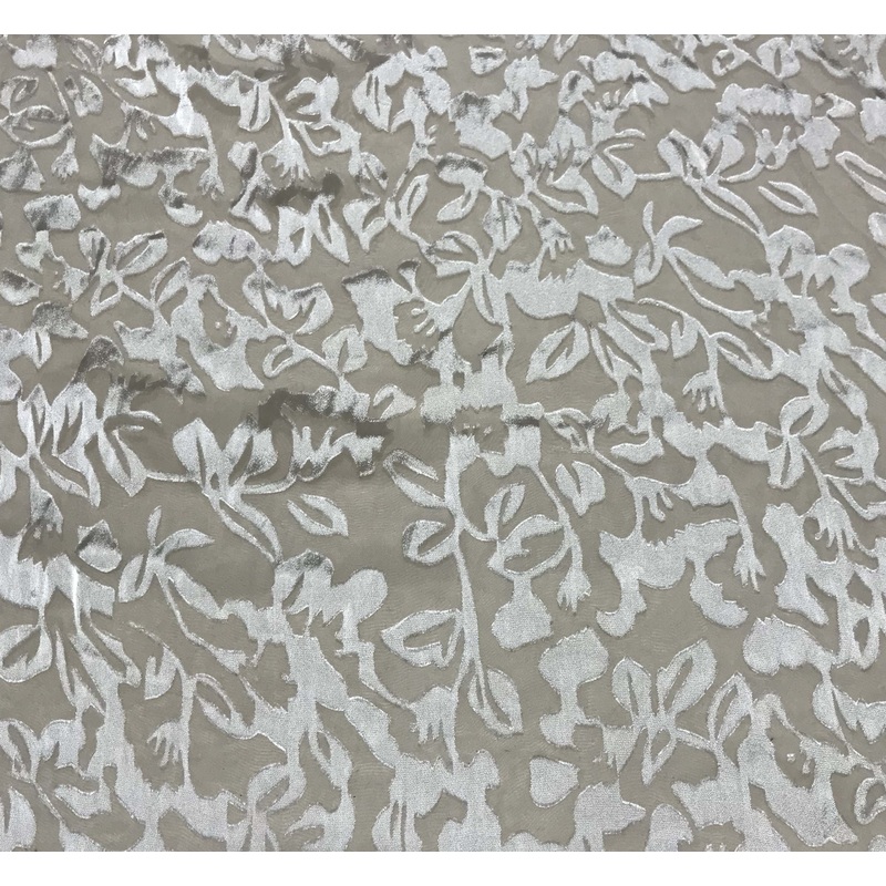 Ecru Floral - Hand Dyed Burnout Devore Silk Satin