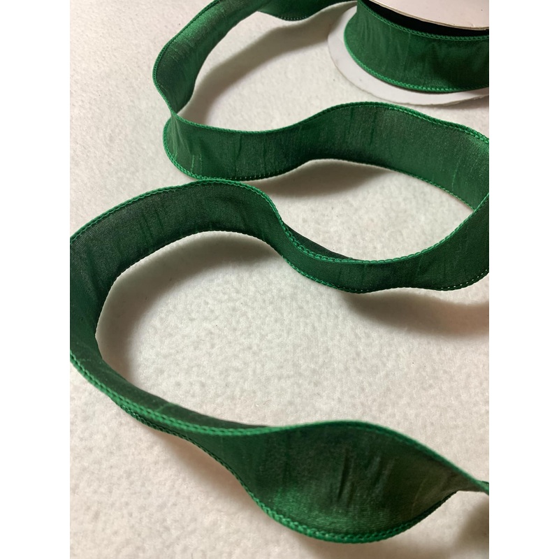 Emerald Green Wired Faux Silk Dupioni Ribbon 1.5" wide 2 Yards