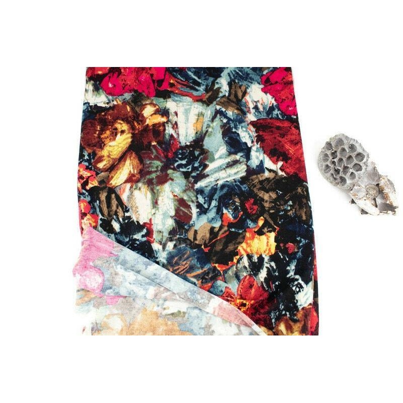 Red and Black Abstract Floral Sweater Knit Fabric by the yard