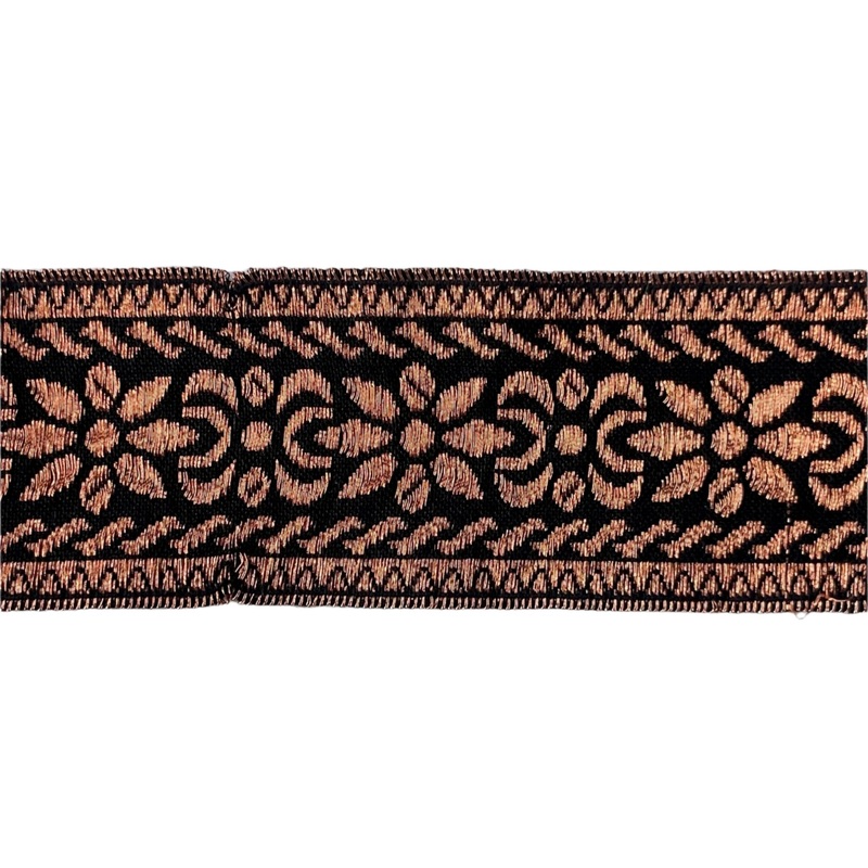 1 3/4" Stylized Floral Flourishes Copper Brocade Ribbon (Made in France)