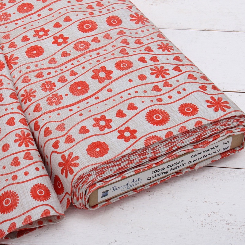 Premium Cotton Quilting Fabric Sold By The Yard - Patterned Orange 2