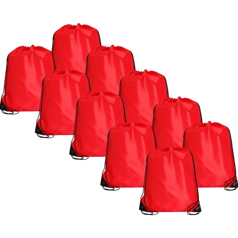 10 Drawstring Tote Bags - Red