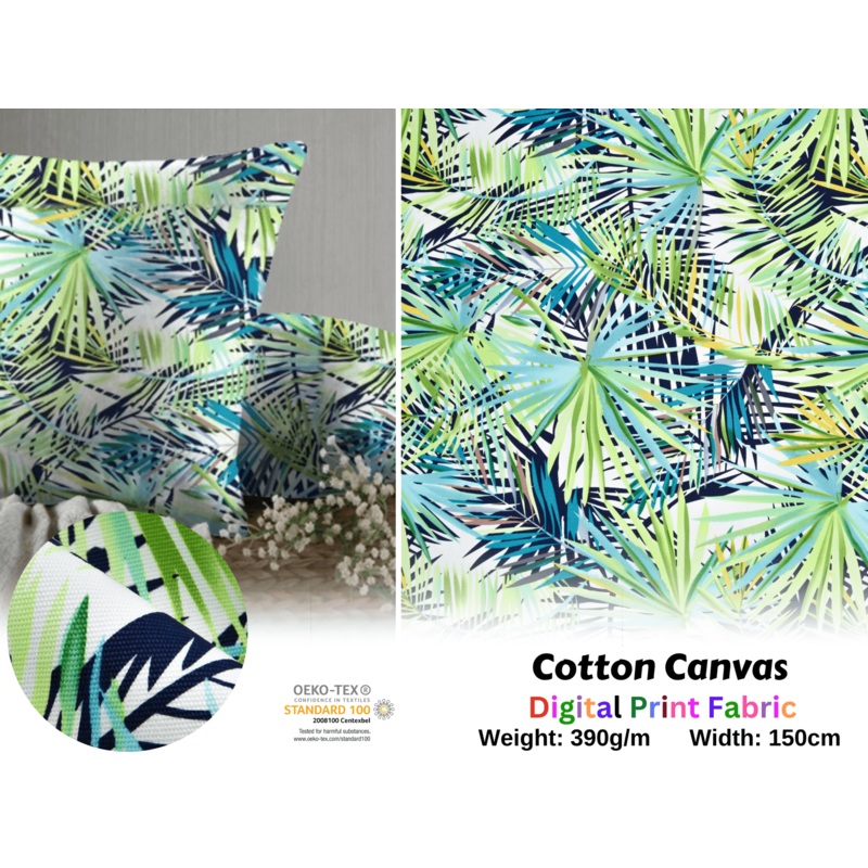 100% Cotton Half Panama Printed Fabric / Canvas printed Fabric / Multicolor Tropical Digital Print Fabric