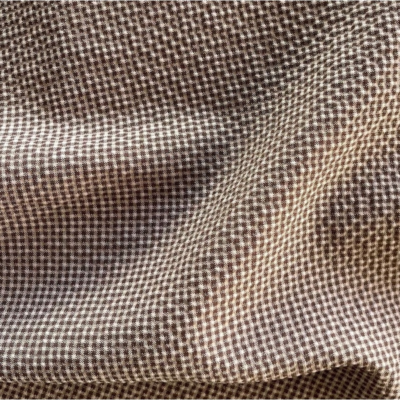 Caf au Lait & Cream Checked Stretch Wool Seersucker (Made in Italy)
