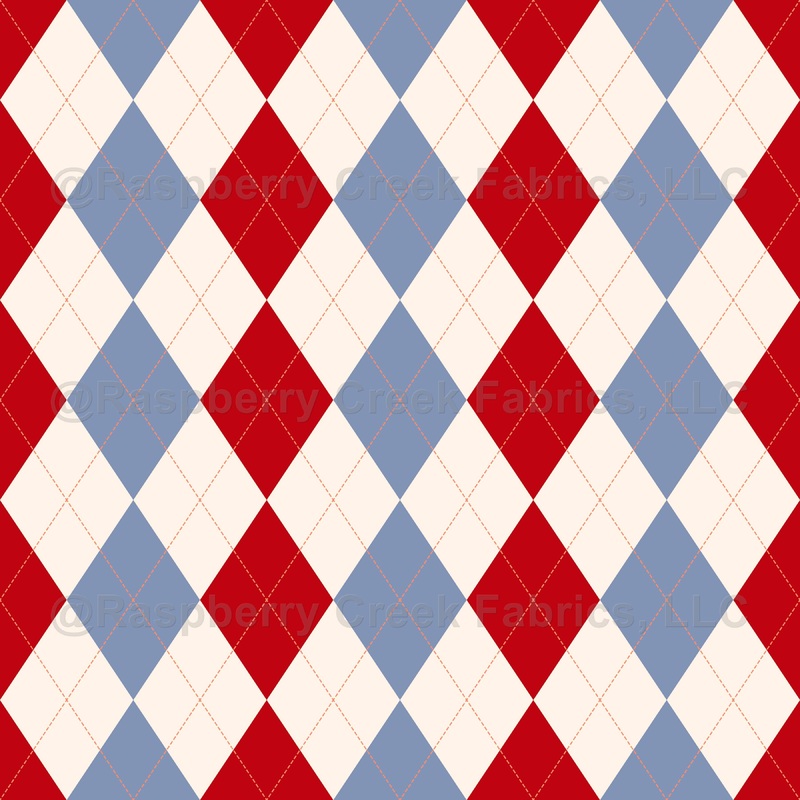 Argyle Pattern, White Red Blue, Orange Stitching