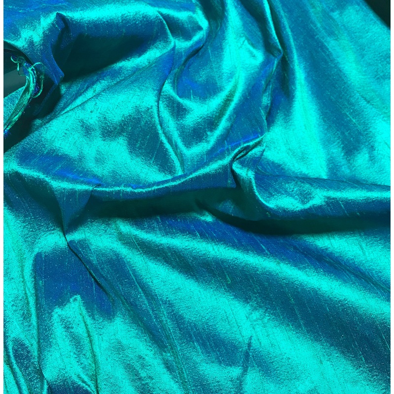 Peacock Blue Green - Silk Dupioni Fabric