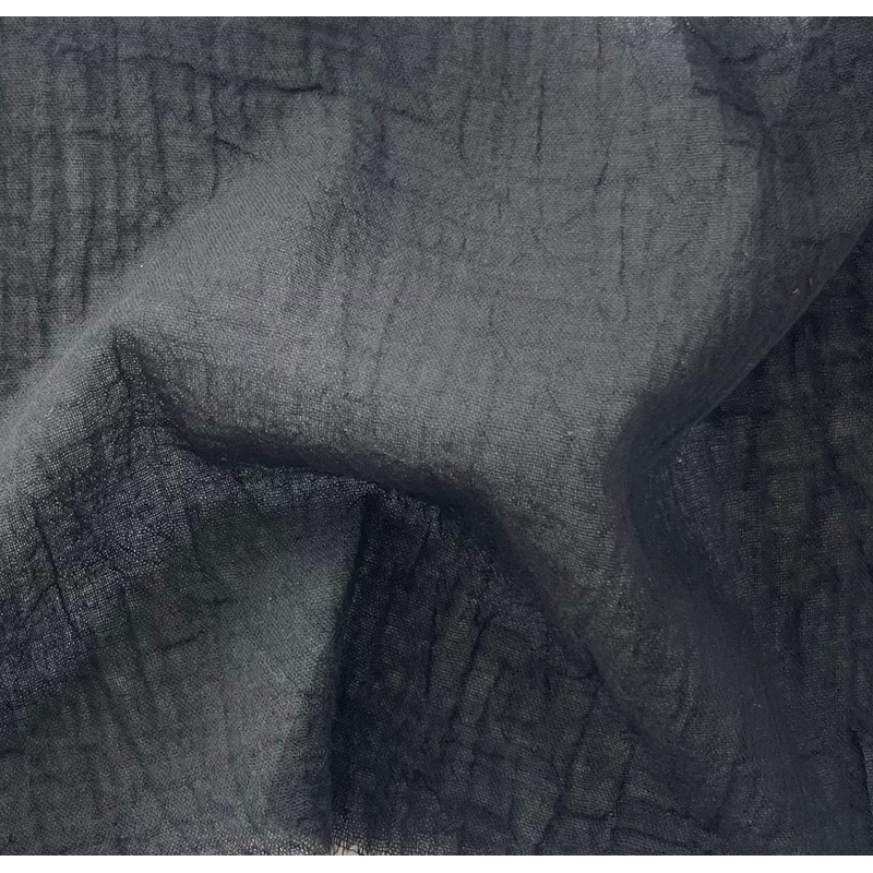 Semi-Sheer Coal Black Crinkled Cotton Gauze