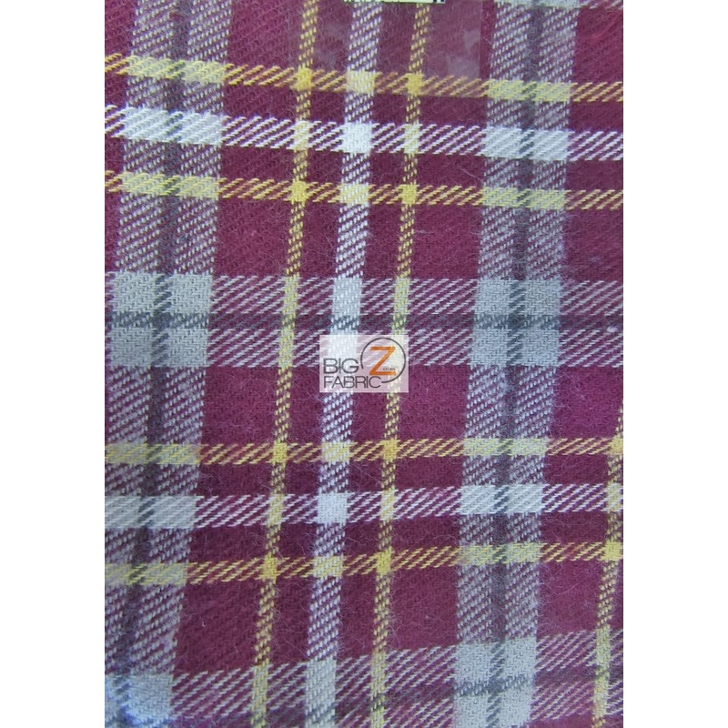 Tartan Plaid Uniform Apparel Flannel Fabric / Burgundy/White / Sold By The Yard
