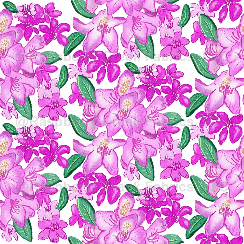Rhododendron, West Virginia, watercolor, purple, state flower, floral, stripes, white, pink, green, kitchen, girls, women, spring summer