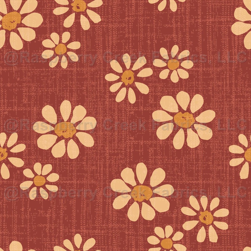 Summer Floral Daisy Clusters in Terracotta Red