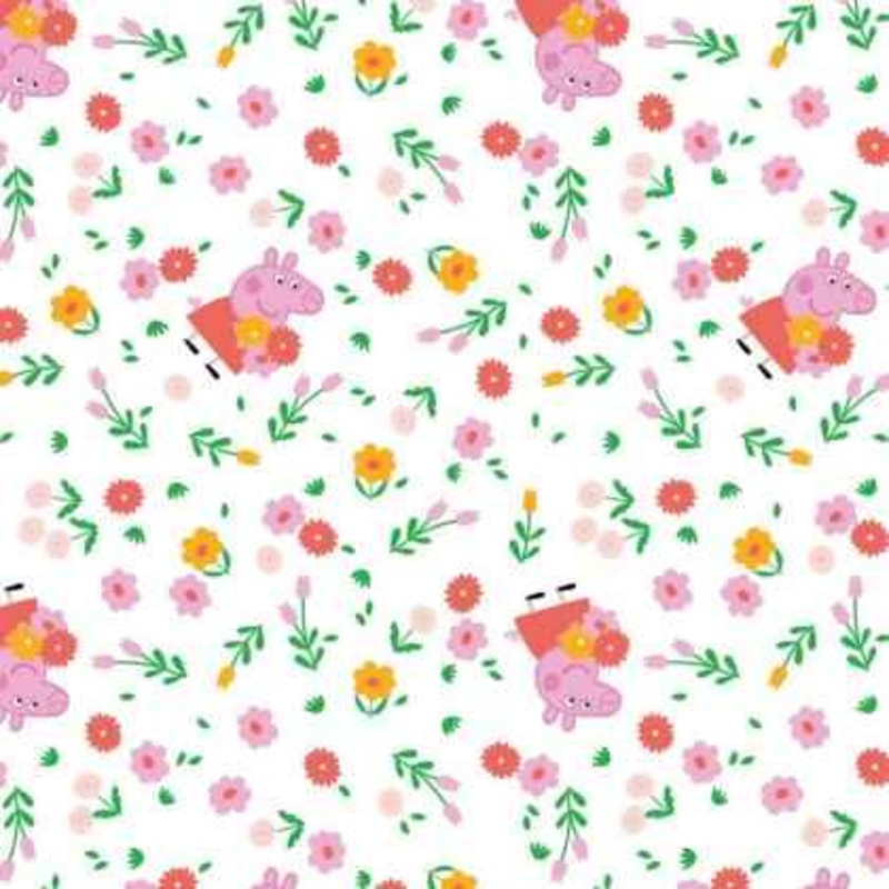 Peppa the Pig FLANNEL in White, Bunches of Flowers