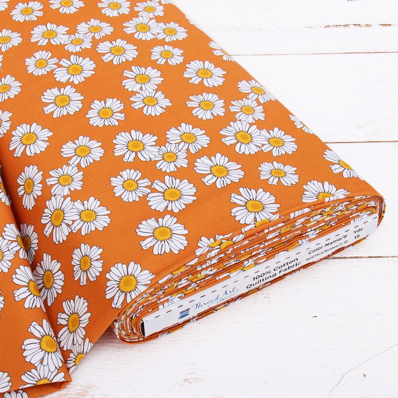 Premium Cotton Quilting Fabric Sold By The Yard - Patterned Gold Floral